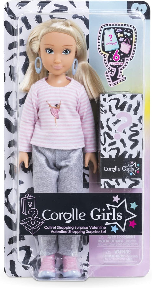 Corolle Girls Valentine Shopping Surprise Set, Fashion Doll and 6-Piece Accessory Set for Kids Ages 4 Years+