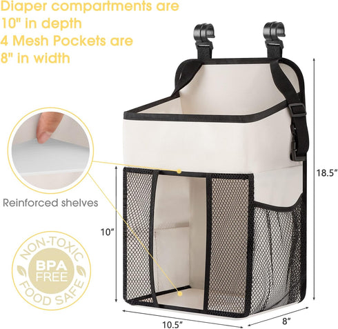 Pack 52+ Maliton Hanging Diaper Organizer - Caddy for Changing Table, Crib, n' Play - Stacker Holds Diapers - Nursery