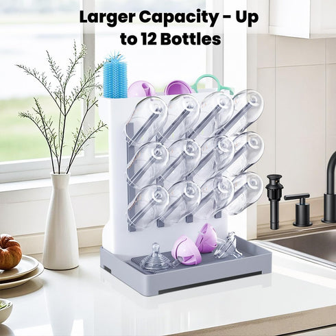 WillMall Countertop 12 Baby Bottle Drying Rack: Vertical Space Saving Large Bottles Holder - Standing Boon Dryer Rack