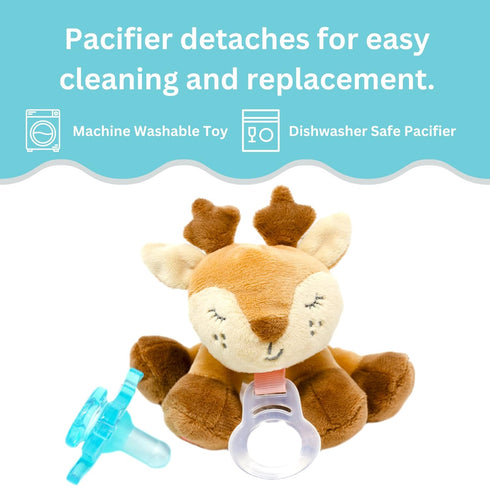 PaciBuddy Deer Pacifier Holder - Plush Toy with Detachable Pacifier & Universal Adapter for 0+ Months