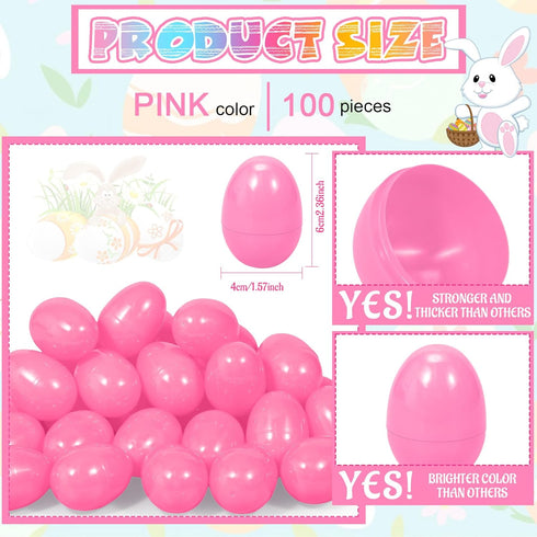 100 Deekin Pcs Plastic Easter Eggs Fillable Empty Colorful Bright Eggshells for Easter Hunt, Filling Treats, Party