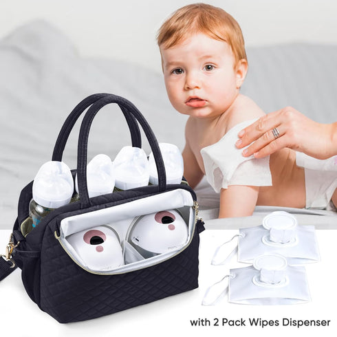 2pcs Pack 6 9 Breastmilk Cooler Travel Bag with Wipes Dispensers and Ice -Baby Bottle Cooler Bag for Baby Bottles Up