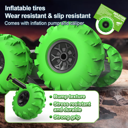 LM-15 4WD 2.4GHz, 360 Remote Control Car, RC Stunt Car with Inflatable Tires, Double-Sided Pattern and LED Flash