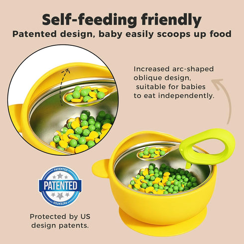 Bantroplis 2-in-1 Set SUS304 4Pack Stainless Steel Baby Bowls with Suction, Toddler Feeding Non-Toxic | Unbreakable