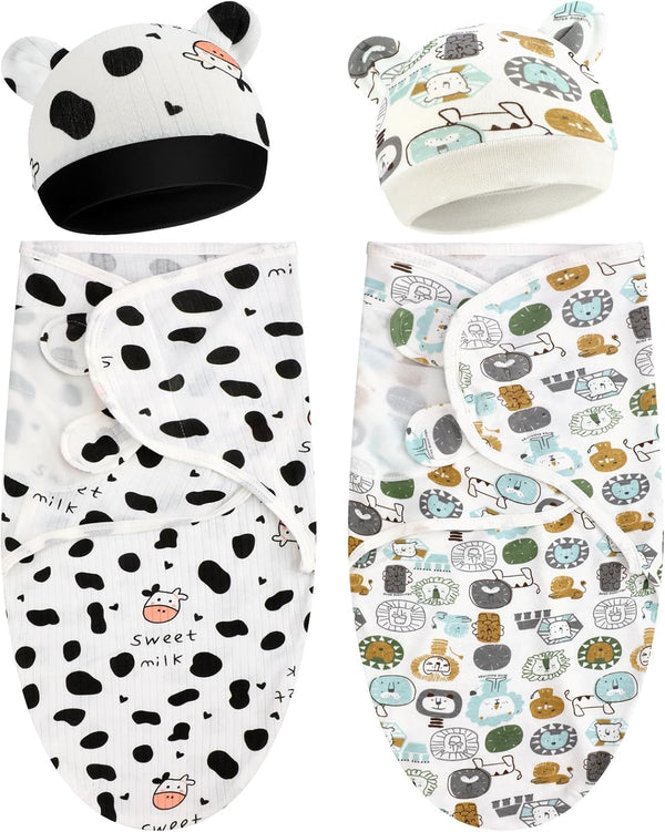 VitalCozy 2 Pack Preemie Baby Swaddle Blanket Wrap with Hat 3-7 Lbs