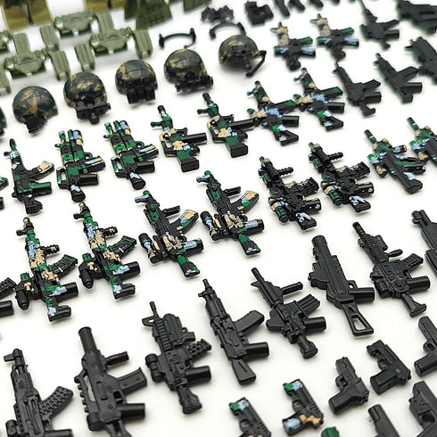 Military Weapon Guns Accessories for Minifigure Block Toys - Camouflage Helmets, E.O.D Suits, Shields (260pcs)