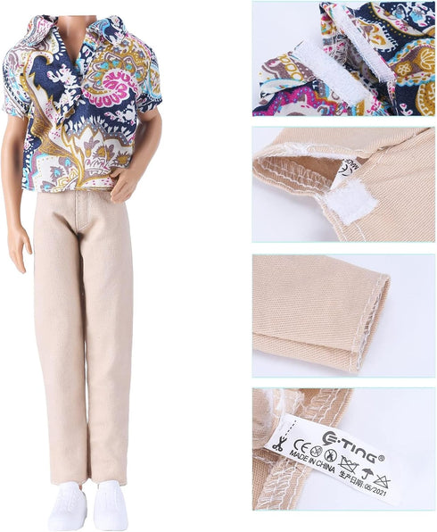 E-TING 6-Item Fantastic Pack, 3 Sets Fashion Casual Wear Clothes & 3 Pairs Shoes for 12 Inch Boy Doll