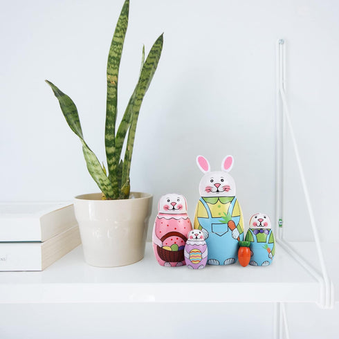 Yoption 5Pcs Russian Matryoshka Dolls, Handmade Wooden Rabbit Bunny Nesting Dolls Set for Kids Christmas Gift