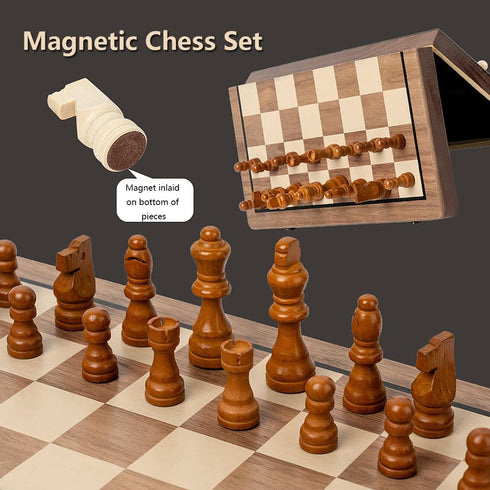 Set 15'' Set 2 Chess Chess Board Wooden Magnetic Folding Chess Board for Adults & Kids Checkers Game for Kids Portable