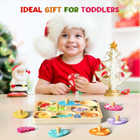 8 Zeoddler Wooden Puzzles for Toddlers, Pcs Dinosaur Matching Egg Puzzle, Montessori Toys for Boy Girl Easter Birthday