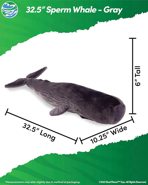 (32.5" Real Planet Sperm Whale Plush Toy - Realistic Stuffed Animal Gift for Kids All Ages, Large Ocean Plushie