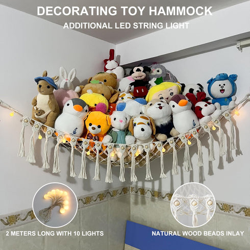 Hammock, Hammock Large Stuffed Animal Net or Boho Macrame Toy with LED Lights, Decorate Room Space Saving Pet Net