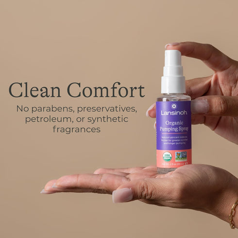 2 oz Lansinoh Organic Pumping Spray Lanolin-Free Flange Lubricant, Breast Pump Spray | Hypoallergenic, Vegan