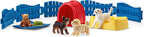 Schleich Farm World 13-Piece Puppy Pen Playset - Featuring 3 Cute Puppy Figurines and Accessories, Educational Toys for