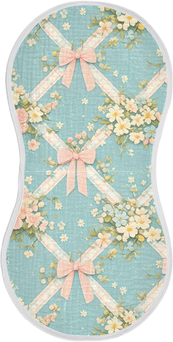 tplaotee Vintage Pastel Pink Bows Wildflowers Blue Argyle Shapes Cotton Muslin Baby Burp