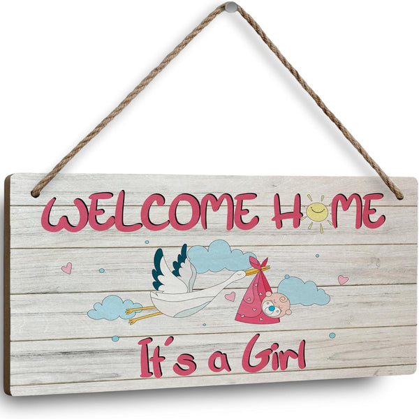 CLHHM Welcome Home Newborn Baby Its a Girl Wooden Door Sign Baby Girl