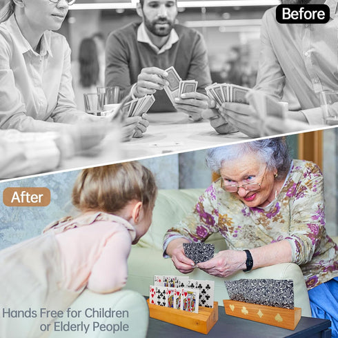 6 Pack Playing Card Holders - Hands-Free Wood Deck Stand for Kids and Elderly, Set of 6