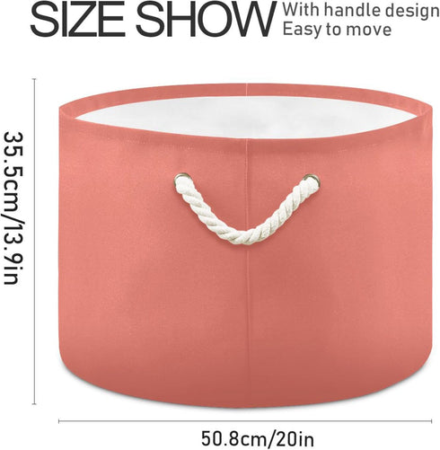 Round Canvas Toy Storage Bin for Kids - Salmon Color Organizer Basket
