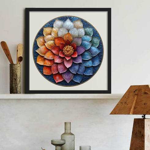 500 16.7x16.7 Qiuenisray Wooden Puzzles for Adults Pieces, Mandala Flower Jigsaw Puzzles, Beautiful Wall Decor, FSC
