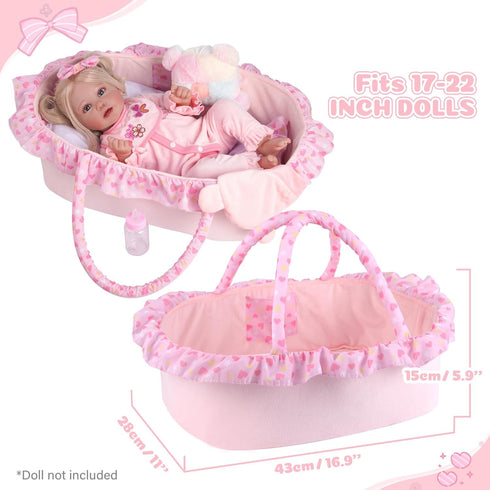 BABESIDE 8 Pcs Reborn Baby Doll Clothes with Bassinet for 17-22 Inch Dolls, Accessories for Newborn Baby Doll Girl