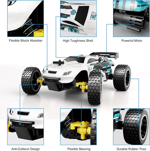 Tecnock RC Racing Car, 2.4GHz High Speed Remote Control, 1:18 2WD Toy Cars for Boys & Girls, White