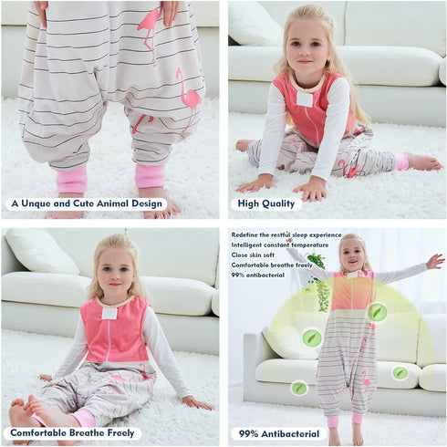 MICHLEY Toddler Sleeping Sack with Feet, Newborn Infant Sleeveless Sleeping Bag 2-way Zipper - Pink Bird, 1-3T