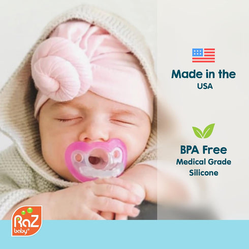 0M+, 100% RaZbaby JollyPop Pacifier, Holder w/Detachable Baby Pacifier, Stuffed Animal RaZbuddy, All Ages Medical Grade