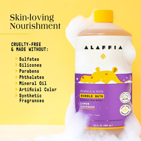 Alaffia Babies and Kids Bubble Bath, 32 Fl Oz - Gentle Baby Essentials for Delicate Skin, Vegan Lemon Lavender