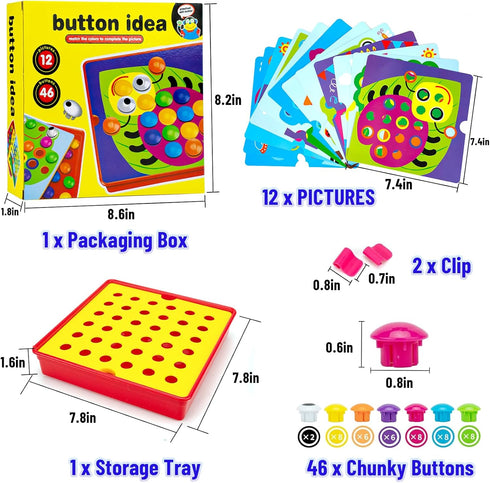 3-5,Early 3+ Button Art Toys for Toddlers, Color Matching Mosaic Pegboard for Age Preschool Learning Activity Button