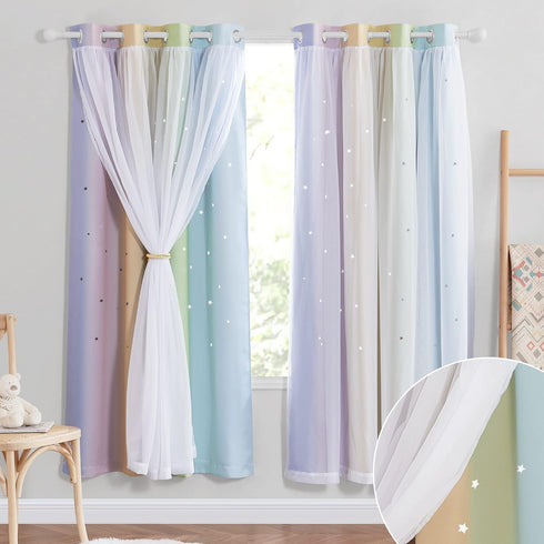 NICETOWN Nursery Curtains for Kids Bedroom, Star Cutout Girls Room Solid Room