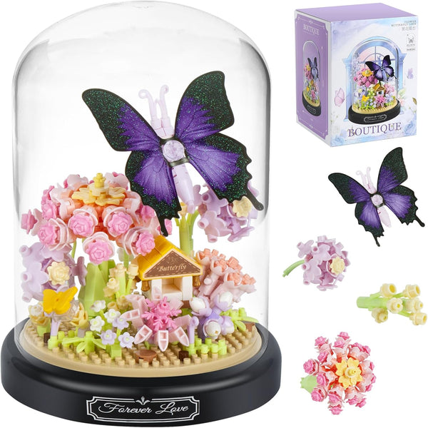 ZQJKLE Flower Butterfly Bouquet Building Set, 582 PCS Butterfly Flower Mini Brick Building