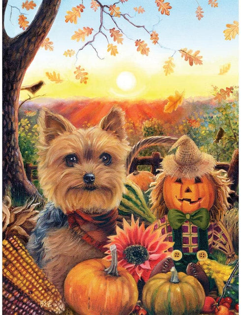 Bits and Pieces 500 Piece Jigsaw Puzzle - Pumpkin Sunrise Yorkie - 18" x 24" - 500 pc Puppy Dog Fall Autumn