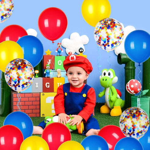 Red Yellow and Blue Latex Balloons with Confetti for Paw Party Decorations, Carnival Circus Birthday Party (80 Packs)