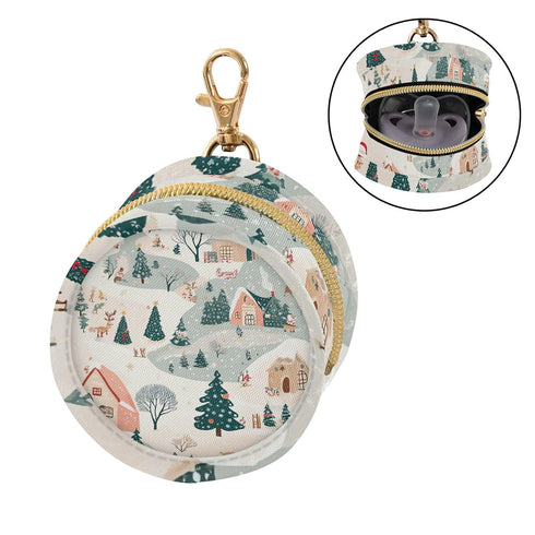 YETTASBIN Christmas Village Portable Pacifier Holder Case with Metal Hook Buckle & Zipper for Diaper Bag and Stroller