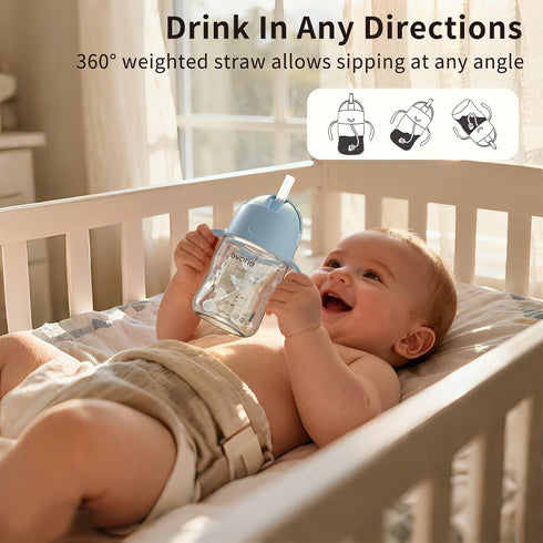 6 7 Oz, Evorie Tritan Weighted Straw Sippy Cup with Handles for Baby and Toddlers, Spill Proof Baby Water Bottle