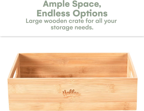 Hallops Large Wooden Crate Set - Portable Antique Wood Nesting Crates for Storage and Rustic Decor (15.74"L x 11.81"W x