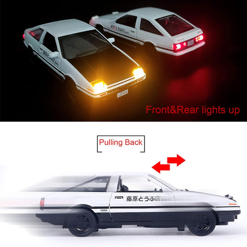 Initial D Toyota Trueno AE86 Alloy Diecast Car Model, Pull Back Sports Car Toys for Kids and Adults (Black-Type A)