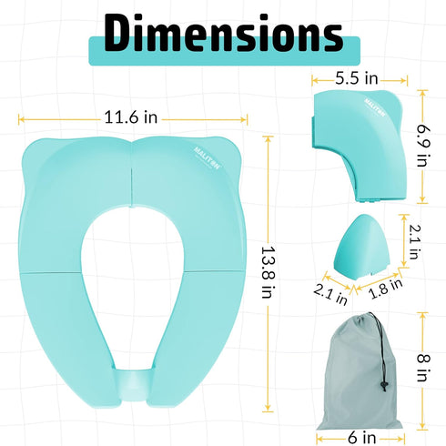 Maliton Travel Potty Seat for Toddler & Kid, Portable Potty Seat with Storage Bag, Foldable Potty Seat for Toddler Travel, Non-Slip Potty Training Toilet Seat Cover wth Splash Guard (Aqua Green) by Maliton