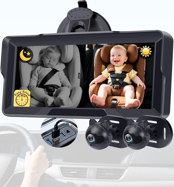 Thybro 1080P Dual Baby Car Camera: 6.8" Night Vision Monitor 2-Kids from Head