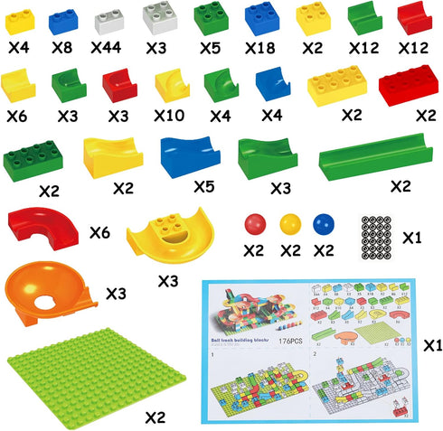 Marble Run Race Track, 176 Pcs for Kids 4-8, Classic Building Blocks, STEM Learning Toys for Boys Girls 3-8+