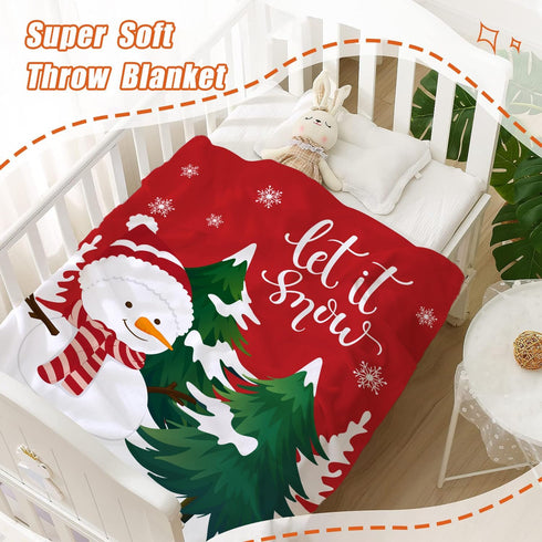 YeeJu Christmas Throw Blanket, Kids Small Red Snowman Blanket for Girls Boys, Soft Lightweight Fleece 40x50