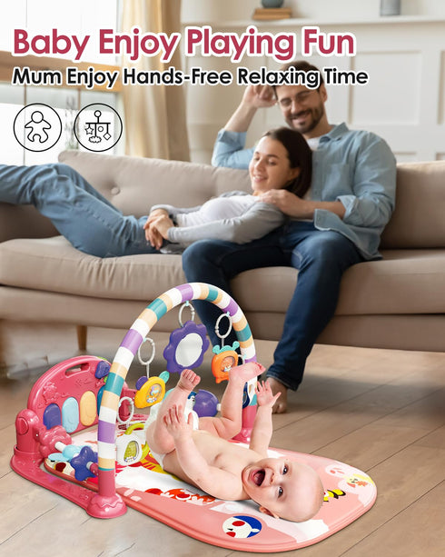 Tummy 5 0 3 6 9 12 dearlomum Baby Play Mat Gym, Funny Play Piano Time Activity Mat with Infant Sensory Toys, Music