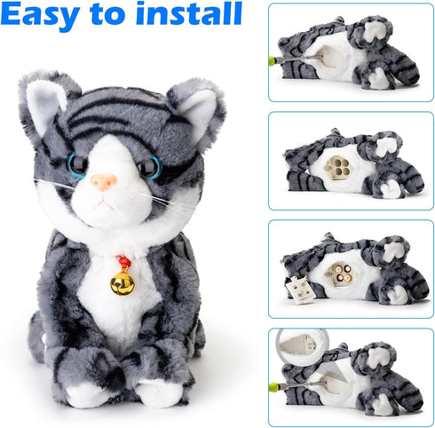 Interactive Plush Robot Cat Toy - Sound Control Electronic Pet for Kids (Gray)