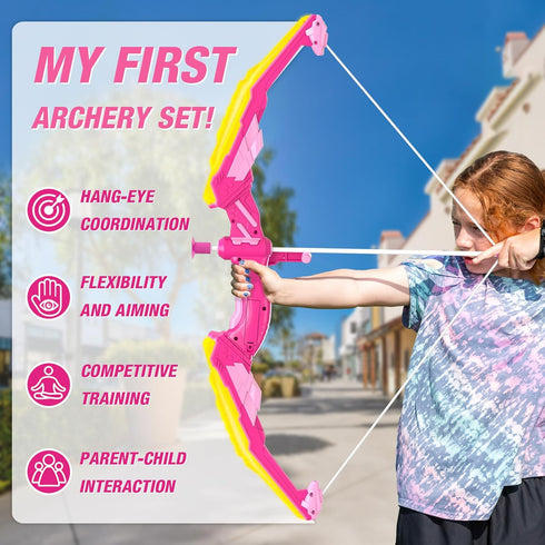 2 Pack Bow and Arrow for Kids, LED Light Up Archery Set with 24 Suction Cup Arrows and Standing Target