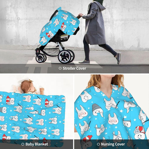 Zhbvncp Funny Teeth Dental Dentist Baby Car Seat Cover & Breastfeeding Nursing Cover - Breathable Stretch Fabric