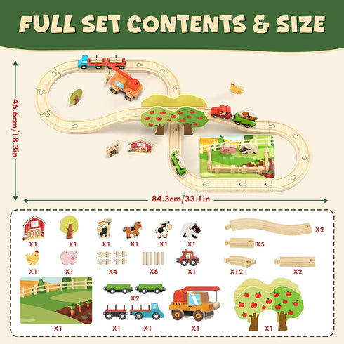 Set 2-4 Set 3 4 5 6 Lehoo Castle Wooden Train for Toddlers - Wooden Train Track for Kids, Farm Animal Train Toys
