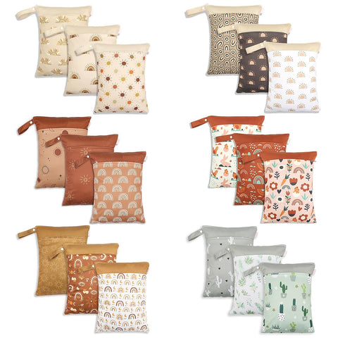 Bottone 3pcs Baby Nappy Bag Reusable Dry Wet Bag Diaper Underwear Washable Wet Bag Infant Diaper Milk Bottle Storage