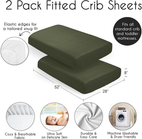 2-Piece Set Sweet Jojo Designs Baby Crib Sheets (Solid Dark Green) for Boys/Girls, Infant Nursery, Toddler Room