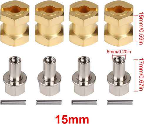 INJORA RC Hex Hub 12mm Brass Wheels Hex Hub Extension Hex Drive Adapter for 1/10 RC Crawler Axial SCX10 90046 D90 (15mm)