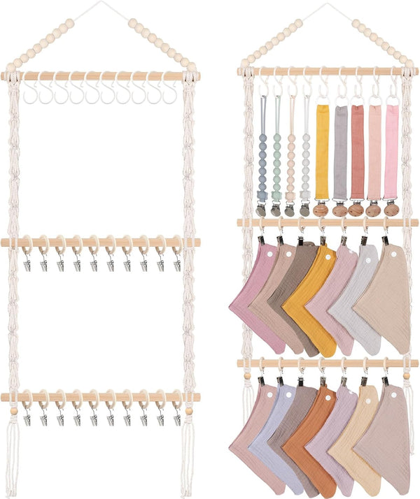 POVETIRE Pacifier Clip Holder Bibs Organizer, Neutral Bibs Holder Baby Bandana Drool